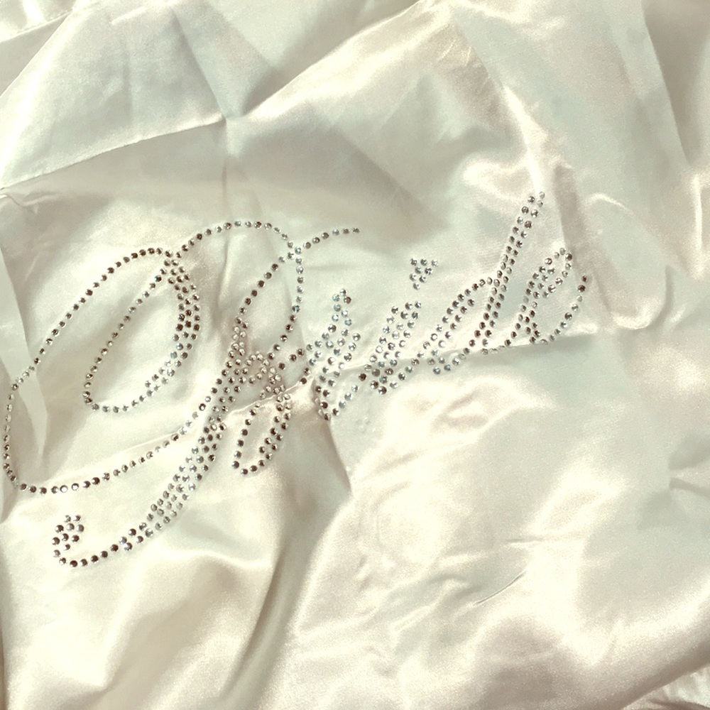 White Satin Bride Rhinestone Robe - Picture 2 of 5
